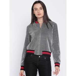 Forever 21 silver glitter bomber jacket